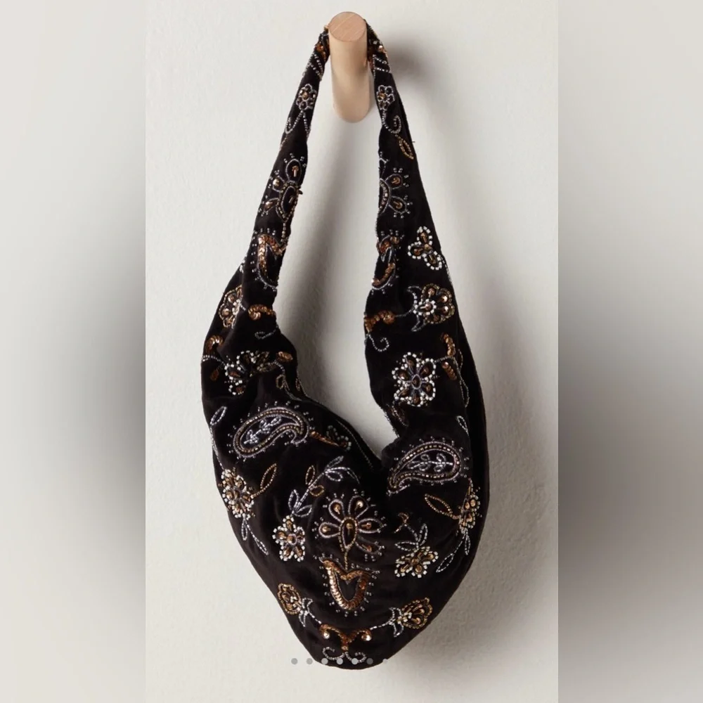 NWT Free People Nashville Nights Beaded Hobo Shoulder Bag in Black New $98 - Picture 8 of 11